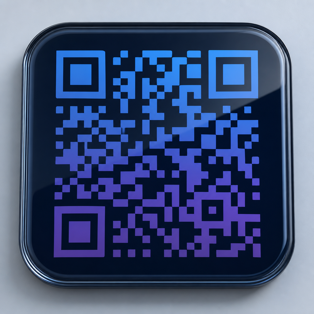 Close-up of a Linko car QR smart tag with a blue-to-purple gradient