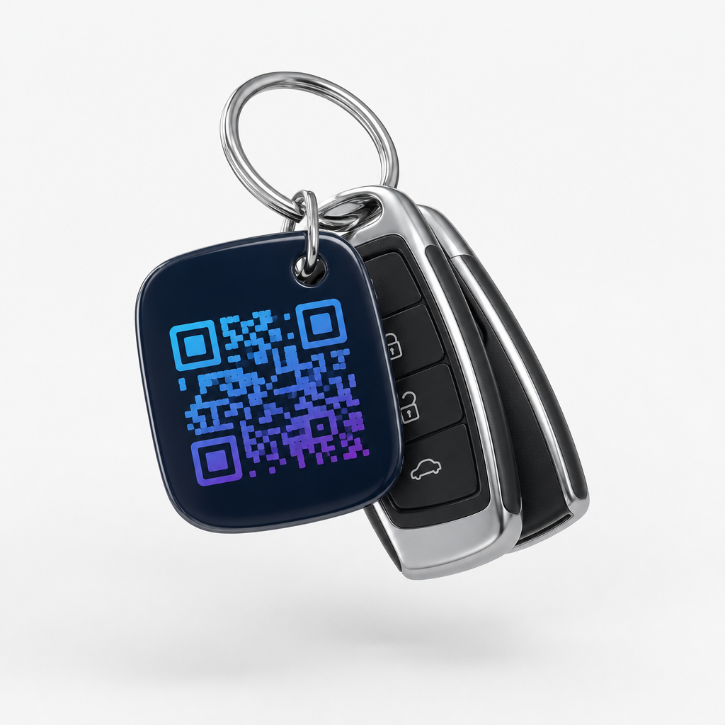 Linko keychain QR tag attached to a car key fob